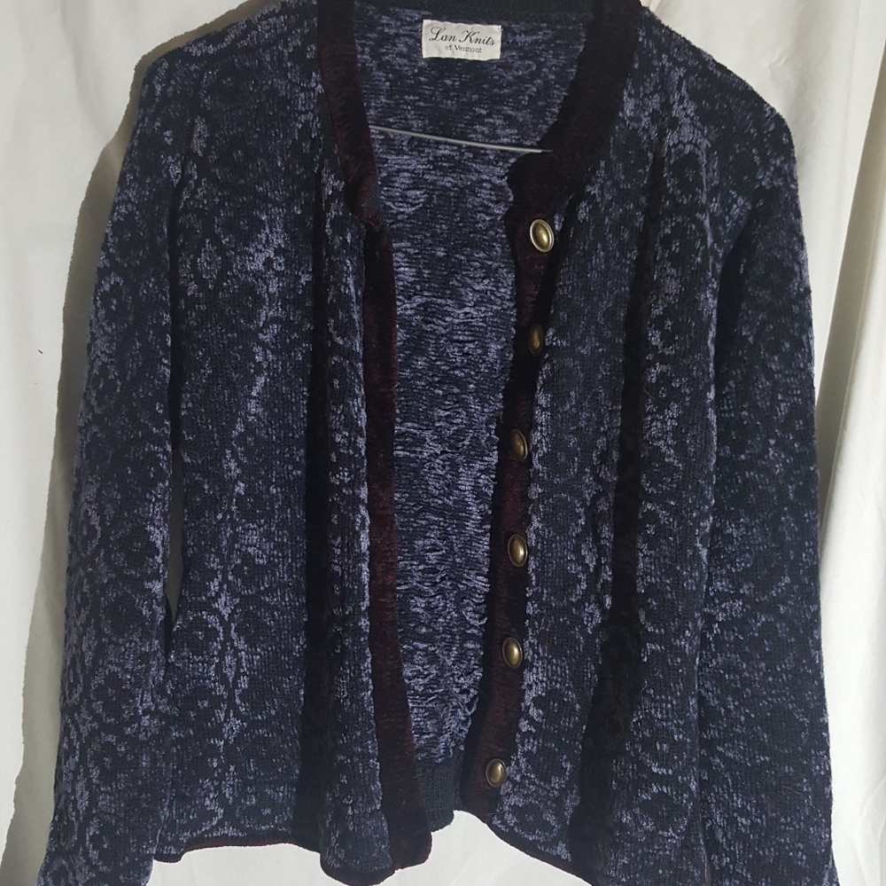 Lan Knits of Vermont loomed purple sweater